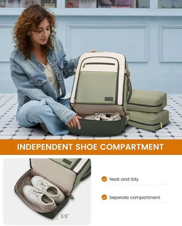 Alt view image 2 of 5 - LOVEVOOK Travel Backpack for Women with Shoes Compartment,40L Personal Item Travel Bag Flight Approved Carry On Backpack with 2 Packing Cubes,Large Casual Weekender Luggage Daypack