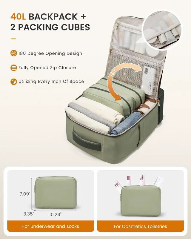Alt view image 3 of 5 - LOVEVOOK Travel Backpack for Women with Shoes Compartment,40L Personal Item Travel Bag Flight Approved Carry On Backpack with 2 Packing Cubes,Large Casual Weekender Luggage Daypack