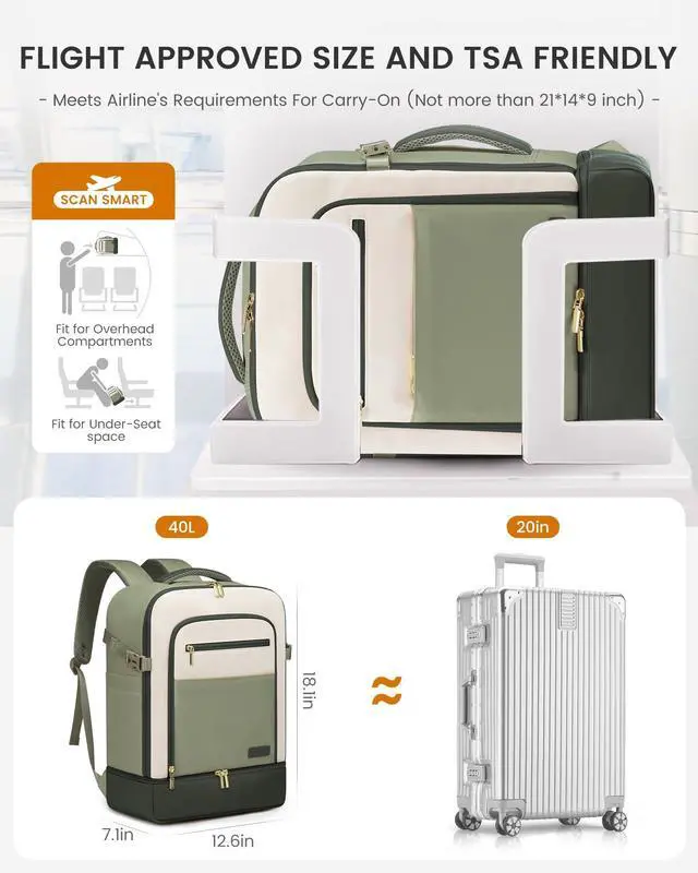 Alt view image 4 of 5 - LOVEVOOK Travel Backpack for Women with Shoes Compartment,40L Personal Item Travel Bag Flight Approved Carry On Backpack with 2 Packing Cubes,Large Casual Weekender Luggage Daypack