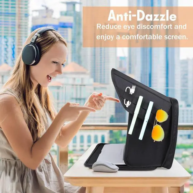 Alt view image 3 of 5 - LOTCAIN Laptop Sun Shade Laptop Sun Glare Shield Privacy Screen Hood Lightweight Laptop Sunshade Bag for Working Outside Portable Shield Cover 15-16'' (Patent Pending)