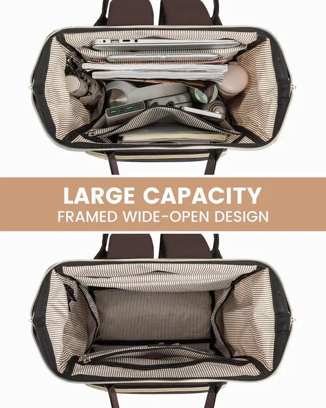 Alt view image 2 of 5 - LOVEVOOK Laptop Backpack for Women Fashion Business Computer Backpacks Travel Bags Purse Doctor Nurse Work Backpack with USB Port, Fits 15.6-Inch Laptop Light Apricot-Coffee