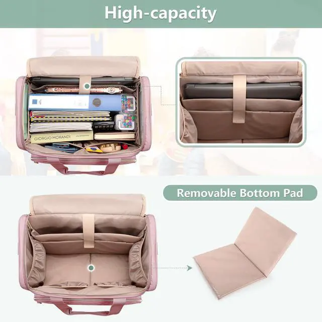 Alt view image 3 of 5 - LUXJA Rolling Teacher Bag with Laptop Compartment and Detachable Dolly, Multifunctional Rolling Teacher Tote Bag (Patent Pending), Pink