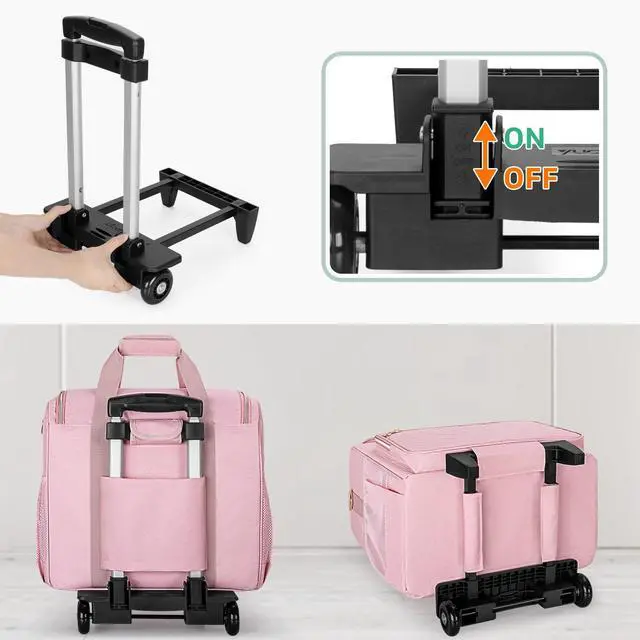 Alt view image 4 of 5 - LUXJA Rolling Teacher Bag with Laptop Compartment and Detachable Dolly, Multifunctional Rolling Teacher Tote Bag (Patent Pending), Pink