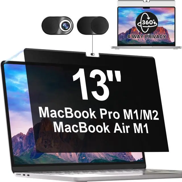 Main image of 360deg Magnetic Privacy Screen for Macbook Pro 13 Inch (2016-2022, M1, M2) & Air 13 inch (2018-2021, M1), Removable Anti Glare Blue Light Filter, 4 Way Anti Spy Black Protector for Mac 13In Laptop