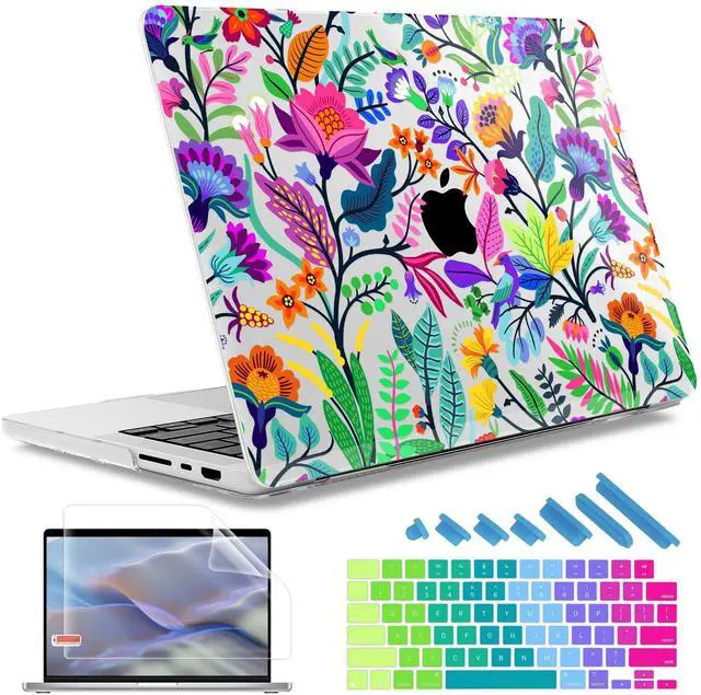 Main image of May Chen Case for M4 MacBook Pro 14 inch Case A3112 A3401 Max A3185, M3 A2918 A2992, M2 A2779 M1 A2442, 2024 2023 2022 2021 Release, Plastic Hard Shell with Keyboard Cover, Bright Colorful Flowers