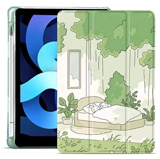 Main image of MAYCARI Cartoon Rabbit Dog Case foriPad Pro 12.9 Inch 2022/2021/2020 with Pencil Holder, Cute iPad Pro 6th/5th/4th Generation Protective Case with Soft TPU Green, Auto Sleep/Wake Cover Slim Shell