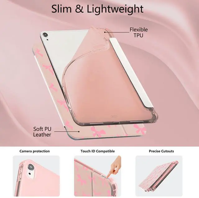 Alt view image 5 of 5 - MAYCARI Cute Kawaii Bow Knot Compatible with 10.2-inch iPad (7th/8th/9th Generation) Case with Pencil Holder, Auto Sleep/Wake, Pink Girly Aesthetic Soft TPU Back Cover for iPad 7th/8th/9th Generation
