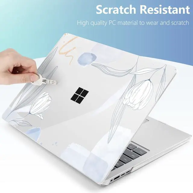 Alt view image 3 of 5 - MEEgoodo Case for Microsoft Surface Laptop 13.8 inch Touchscreen 2024 (7th Edition),Clear Cover Fit Model 2036,Laptop Hard Shell with Keyboard & Webcam Cover & Screen Protector,Blue Line Floral