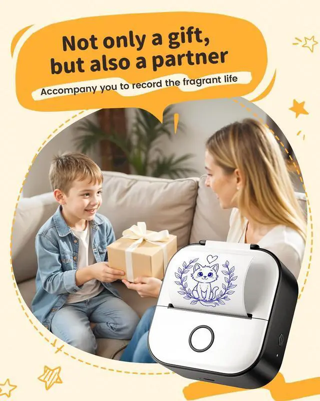 Alt view image 2 of 5 - Memoqueen Mini Sticker Printer, T02 Sticker Maker Machine, Blutooth Portable Thermal Printer, Wireless Inkless Printing, for Memo, Study Notes, Work Plans, Compatible with iOS & Android, Black