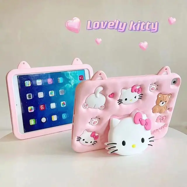 Alt view image 4 of 5 - Cartoon Case for iPad Pro 10.5"/ iPad Air 3MONEHOYSY Cute Soft Silicone Kickstand [Drop Proof,Shock Proof,Anti Slip] Back Stand Cover Case for Kids Children Teens Girls Boys (Kitty)