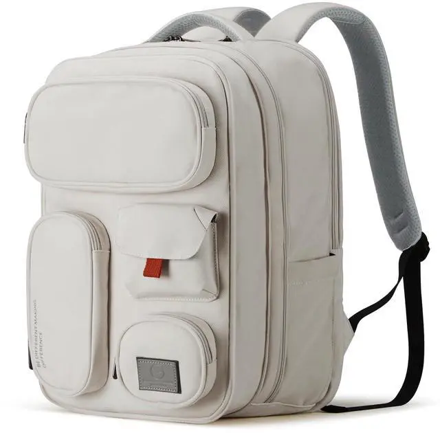 Main image of mixi Large Capacity Expandable Travel Backpack for Women & Men 15.6'' Laptop Carry On Weekender Bag Outdoor Hiking with Multifunction Pockets 180° Open Water Resistant 18 Inch 28L, Moonlight White