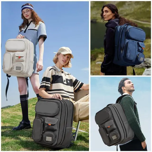 Alt view image 2 of 5 - mixi Large Capacity Expandable Travel Backpack for Women & Men 15.6'' Laptop Carry On Weekender Bag Outdoor Hiking with Multifunction Pockets 180° Open Water Resistant 18 Inch 28L, Moonlight White
