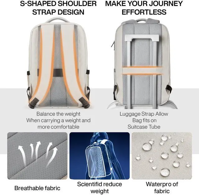 Alt view image 5 of 5 - mixi Large Capacity Expandable Travel Backpack for Women & Men 15.6'' Laptop Carry On Weekender Bag Outdoor Hiking with Multifunction Pockets 180° Open Water Resistant 18 Inch 28L, Moonlight White
