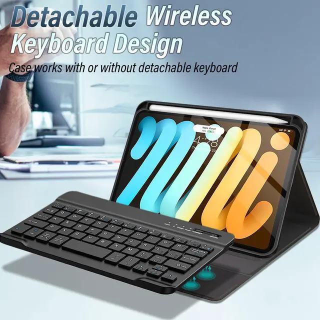 Alt view image 3 of 5 - Nanhent Keyboard Case with Screen Protector for iPad Mini (A17 Pro, 2024 Model, 7th Generation) / Mini 6 (2021 Model, 6th Generation), Slim PU Stand Cover with Detachable Wireless Bluetooth Keyboard