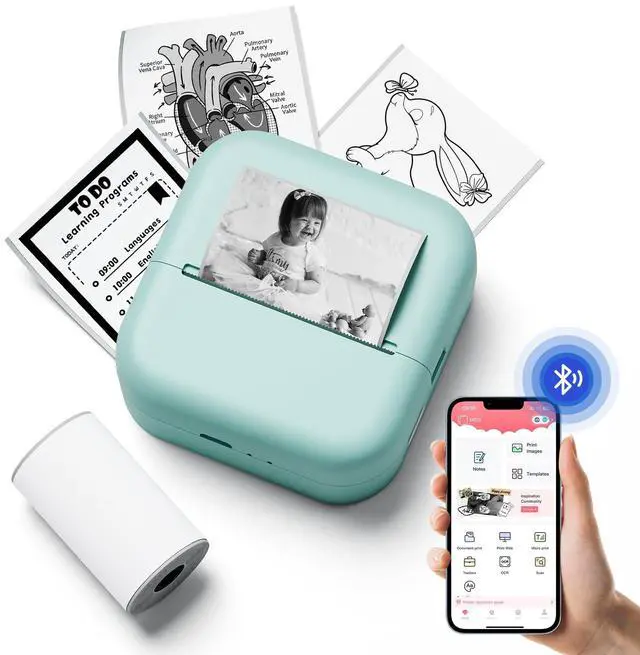 Alt view image 2 of 5 - NelkoGlobal Mini Sticker Printer with 3 Rolls of 50mm*3.5m White Self-Adhesive Thermal Printer Paper(Image Duration: 10 Years)