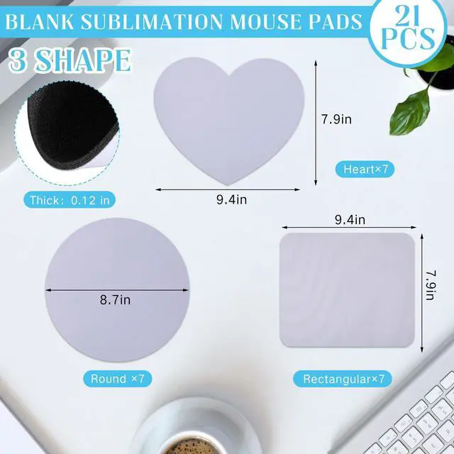 Alt view image 2 of 5 - Nezyo 21 Pieces Sublimation Mouse Pads Blank Mouse Pads for Sublimation Non Slip Rubber Round Rectangle Heart Shaped Mouse Pad for DIY Crafts Transfer Heat Press Printing, AZ-Nezyo-4484
