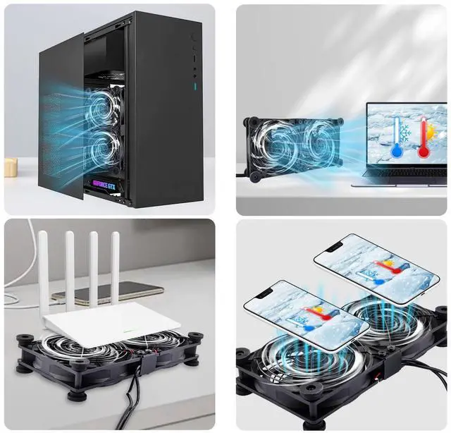 Alt view image 5 of 5 - NewHail Quiet Dual 120mm Router Fan Cooler with L/M/H 3-Degree Speed Controller, DC 5V USB Powered Cooling Case Fan for Router Modem Receiver DVR PlayStation TV Box