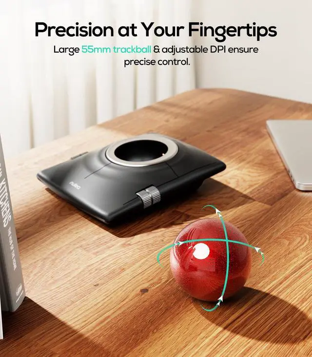 Alt view image 2 of 5 - Nulea M512 Wireless Trackball Mouse, Ergonomic 55mm Trackball, Adjustable DPI for Precise Control, Left or Right Hand Compatible, Rechargeable, Multi-Device Bluetooth & 2.4GHz for PC, Laptop, Mac