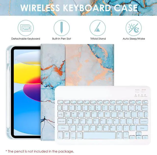 Alt view image 3 of 5 - Keyboard Case for iPad 10th Generation 10.9 inch 2022 & iPad 11th Generation 11 inch 2025, Detachable Tablet Case with Wireless Bluetooth Keyboard and Mouse for ipad 10th/11th Gen, Marble Blue