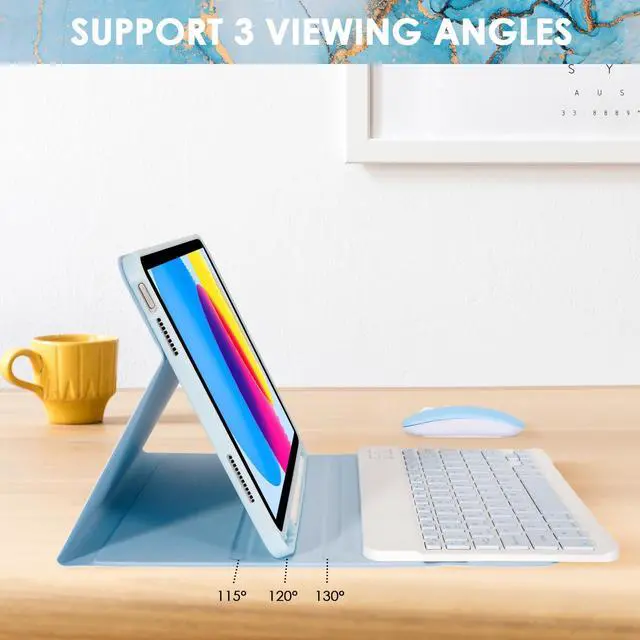 Alt view image 5 of 5 - Keyboard Case for iPad 10th Generation 10.9 inch 2022 & iPad 11th Generation 11 inch 2025, Detachable Tablet Case with Wireless Bluetooth Keyboard and Mouse for ipad 10th/11th Gen, Marble Blue