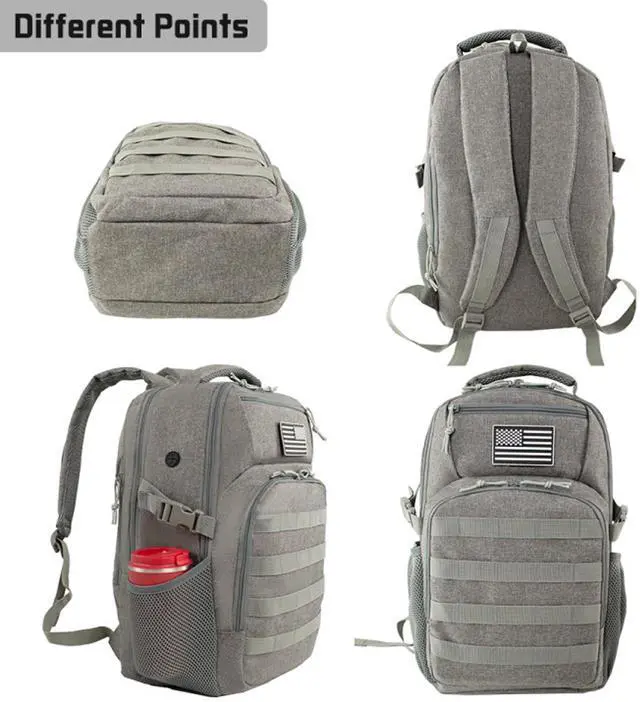 Alt view image 5 of 5 - Ogguno 15.6'' Travel Laptop Backpack for Men, 30L Tactical College Backpacks with Water Pouches Both Sides, Portable Backpack for Men Women Business Work Bag Fight Approved - Grey Backpack