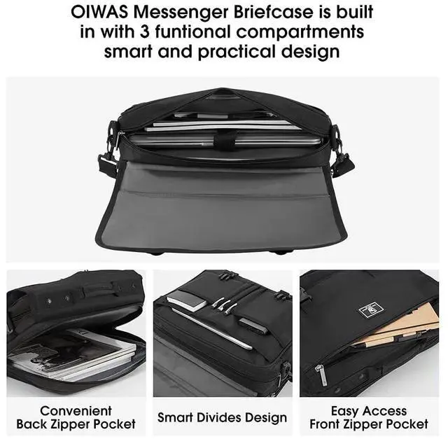 Alt view image 2 of 5 - OIWAS Briefcase for 14 Inch Laptop, Messenger Bag for Men Crossbody School Satchel for Boys Multi Pockets Large Capacity Bag with Removable Shoulder Strap