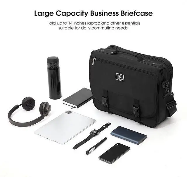 Alt view image 3 of 5 - OIWAS Briefcase for 14 Inch Laptop, Messenger Bag for Men Crossbody School Satchel for Boys Multi Pockets Large Capacity Bag with Removable Shoulder Strap