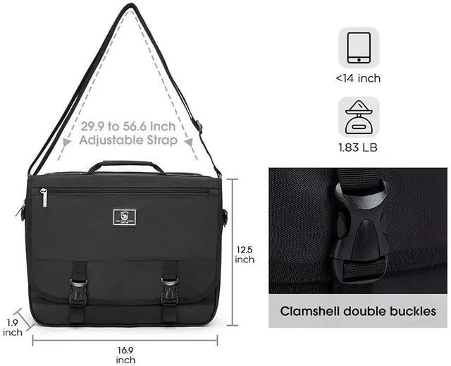 Alt view image 4 of 5 - OIWAS Briefcase for 14 Inch Laptop, Messenger Bag for Men Crossbody School Satchel for Boys Multi Pockets Large Capacity Bag with Removable Shoulder Strap