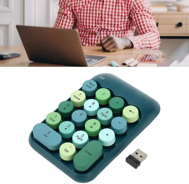 Alt view image 2 of 5 - PenRux 2.4GHz Retro Color Numeric Keypad, 18 Keys Mini Number Keyboard with USB Receiver, Portable Financial Accounting Keyboard Extensions for Laptop (Dark Green Color)