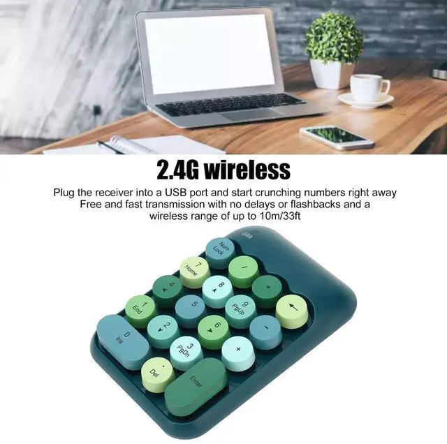 Alt view image 4 of 5 - PenRux 2.4GHz Retro Color Numeric Keypad, 18 Keys Mini Number Keyboard with USB Receiver, Portable Financial Accounting Keyboard Extensions for Laptop (Dark Green Color)