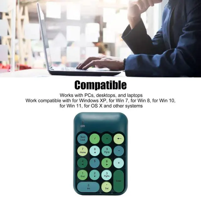 Alt view image 5 of 5 - PenRux 2.4GHz Retro Color Numeric Keypad, 18 Keys Mini Number Keyboard with USB Receiver, Portable Financial Accounting Keyboard Extensions for Laptop (Dark Green Color)