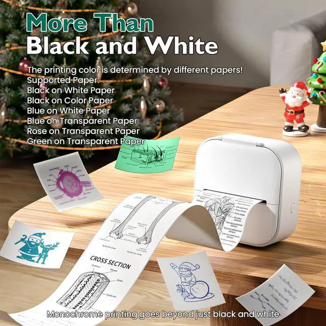 Alt view image 3 of 5 - Phomemo Mini Sticker Printer- Print Pods Thermal Printer T02 Bluetooth Sticker Maker Machine with 3 Rolls Transparent Color Papers, for Study Notes, DIY Stickers, List, White