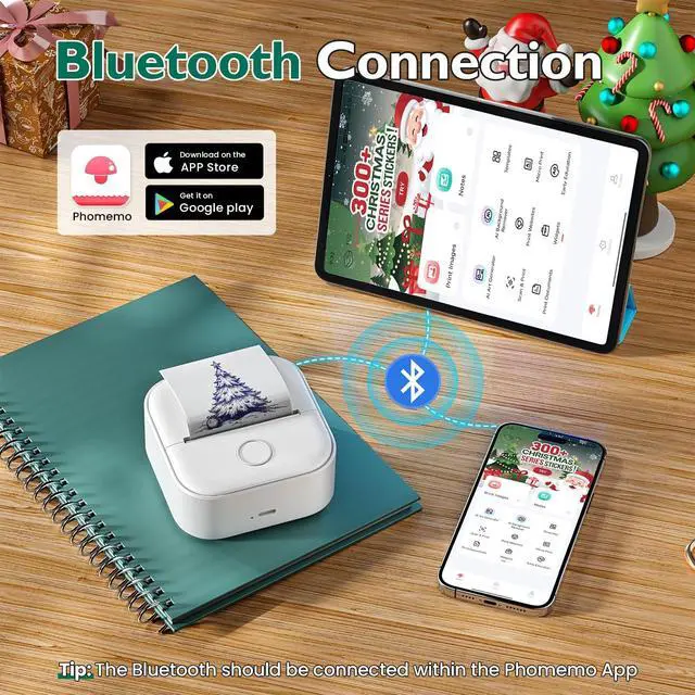 Alt view image 4 of 5 - Phomemo Mini Sticker Printer- Print Pods Thermal Printer T02 Bluetooth Sticker Maker Machine with 3 Rolls Transparent Color Papers, for Study Notes, DIY Stickers, List, White