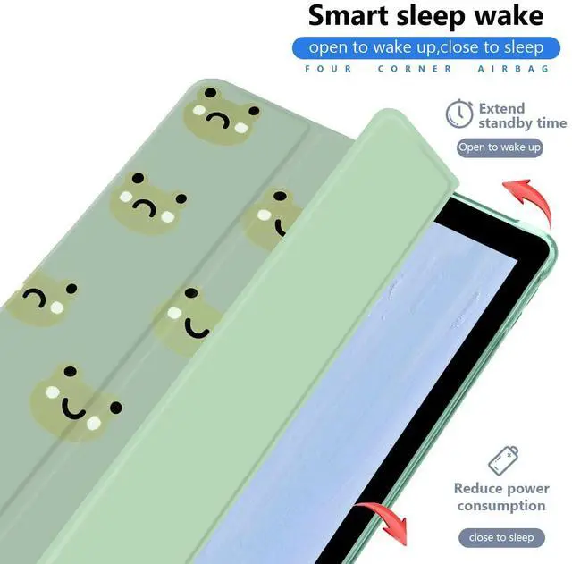 Alt view image 2 of 5 - JOYLAND Cute Frog Printed for 10.2 Inch iPad 9th/7th/8th Generation for iPad 2021/2020/2019 Case with Pencil Holder, Auto Wake/Sleep Foldable, Clear TPU Smart Stand Back Cover for Girls Women Kids