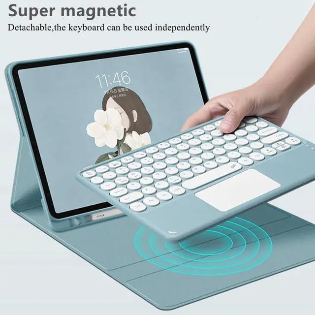 Alt view image 2 of 5 - QYiiD Touchpad Keyboard Case for Xiaomi Pad 5 / Pad 5 Pro 11.0 inch 2021, Folio Keyboard Case Cover with Cute Round Key Wireless Detachable TouchPad Keyboard & Mouse, Green
