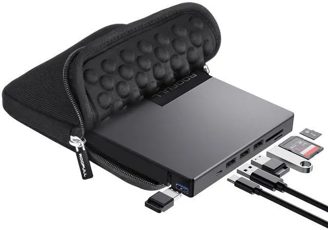 Main image of ROOFULL External CD DVD Drive for Laptop 8-in-1 USB 3.0 & USB-C DVD Player CD-ROM/RW Disc Reader Writer Burner with Carrying Case & SD Card Slots + USB Ports for Mac PC MacBook Windows 11/10 Computer