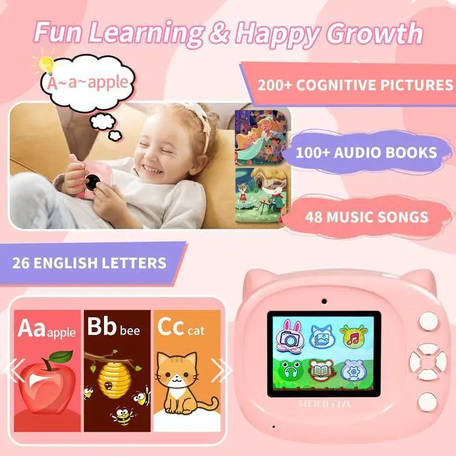 Alt view image 5 of 5 - Instant Print Camera Toy for Kids, Girls Birthday Gifts for 3 4 5 6 7 8 Year Old Learning Music Story Player, 1080P HD Dual-Lens Creative Instant Camera (Pink)