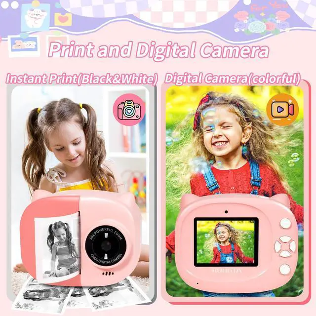 Alt view image 4 of 5 - Instant Print Camera Toy for Kids, Girls Birthday Gifts for 3 4 5 6 7 8 Year Old Learning Music Story Player, 1080P HD Dual-Lens Creative Instant Camera (Pink)