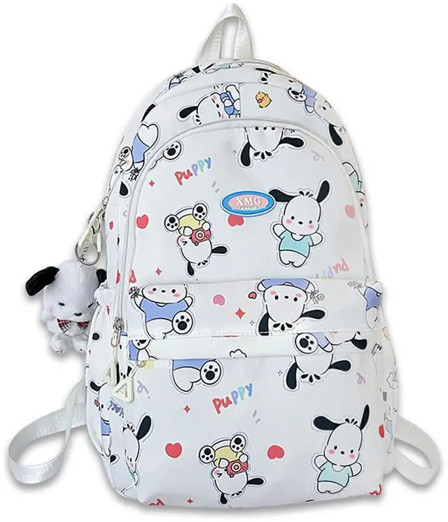 Main image of Roffatide Cartoon Pochacco All Over Print Casual Backpack Laptop Backpack Bike Travel Hiking Rucksack Daypack White (With Cute Pendants)
