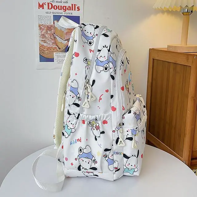 Alt view image 2 of 5 - Roffatide Cartoon Pochacco All Over Print Casual Backpack Laptop Backpack Bike Travel Hiking Rucksack Daypack White (With Cute Pendants)