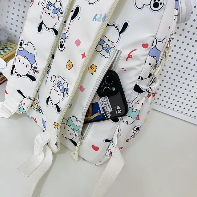 Alt view image 3 of 5 - Roffatide Cartoon Pochacco All Over Print Casual Backpack Laptop Backpack Bike Travel Hiking Rucksack Daypack White (With Cute Pendants)