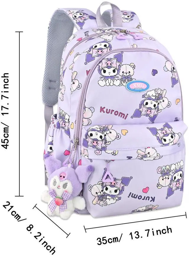 Alt view image 2 of 5 - Roffatide Cartoon All Over Print Casual Backpack Laptop Backpack Bike Travel Hiking Rucksack Daypack Purple (With Cute Pendants)