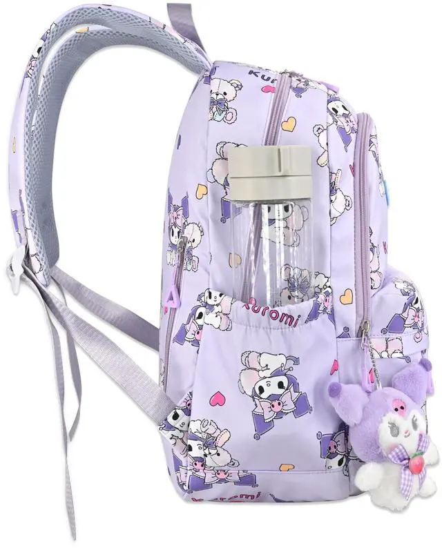 Alt view image 3 of 5 - Roffatide Cartoon All Over Print Casual Backpack Laptop Backpack Bike Travel Hiking Rucksack Daypack Purple (With Cute Pendants)