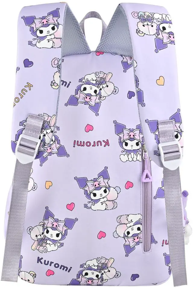 Alt view image 4 of 5 - Roffatide Cartoon All Over Print Casual Backpack Laptop Backpack Bike Travel Hiking Rucksack Daypack Purple (With Cute Pendants)