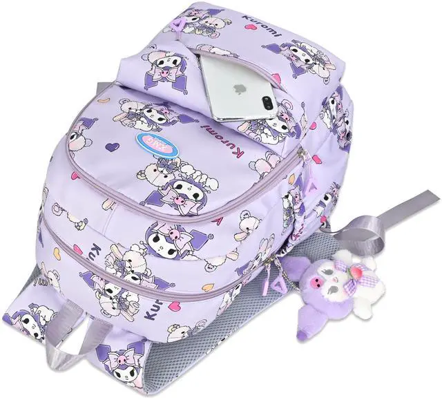 Alt view image 5 of 5 - Roffatide Cartoon All Over Print Casual Backpack Laptop Backpack Bike Travel Hiking Rucksack Daypack Purple (With Cute Pendants)