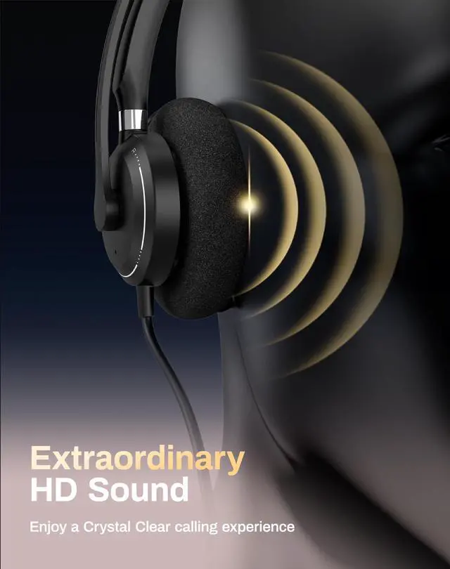 Alt view image 4 of 5 - Headset with Microphone for PC, USB Computer Headsets with Call Answer Button for MS Teams & IP Phones, Wired Headphone with Noise Reduction Microphone, Lightweight Desiqn for All-Day Comfort (Black)