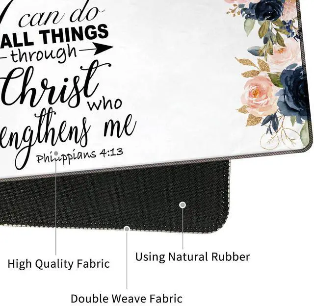 Alt view image 3 of 5 - 4 in 1 Mouse Pad Combo, Large Gaming Mouse Pad + Keyboard Wrist Support + Mouse Wrist Rest + Coaster, Table Pad with Stitched Edge Memory Foam Ergonomic Wrist Pad Set, Bible Phil 4-13 Floral