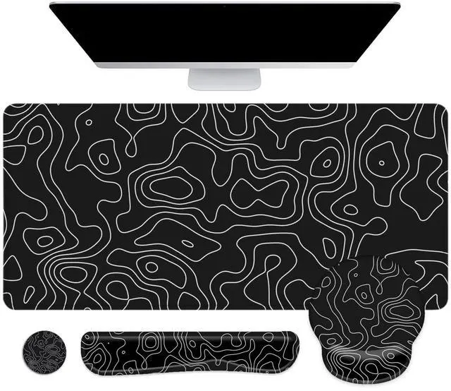 Main image of LATEEFAH Mouse Pad with Wrist Rest, Large Mouse Pad, Ergonomic Gaming Desk Pad Keyboard Wrist Rest Set, 4-in-1 Desk Mat Keyboard Mat for Home, Office