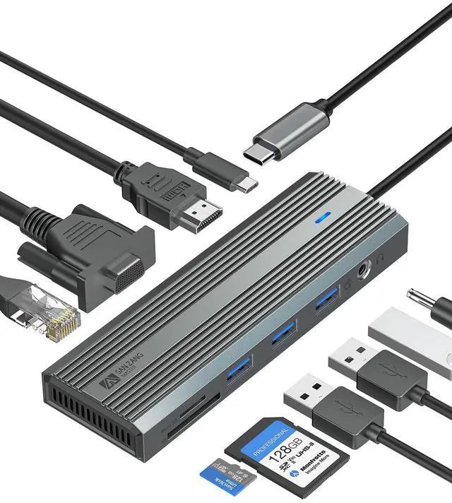 Main image of SANZANG 10-in-1 USB C Docking Station - HDMI Adapter, Ethernet, 100W PD, 3 USB-A 3.0 Ports for MacBook, Steam Deck, iPad, Surface Pro, Chromebook (Grey)