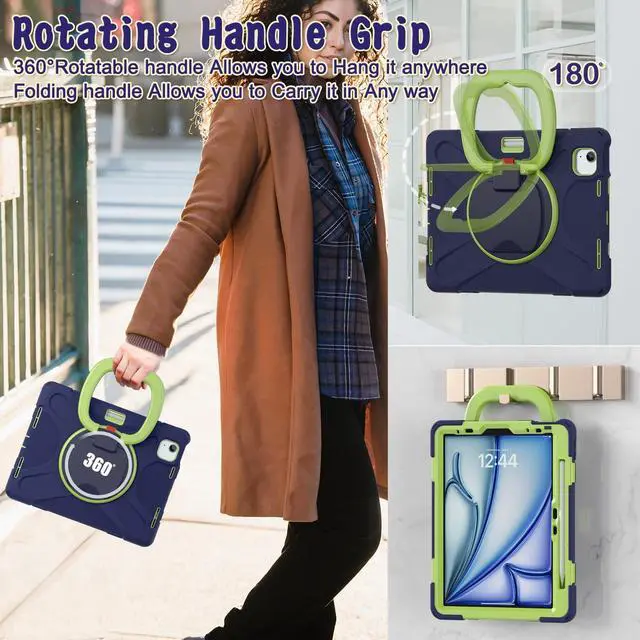 Alt view image 3 of 5 - SCSVPN for iPad Air 11 Inch Case M3/M2 (7th/6th Gen., 2025/2024), iPad Air 5th/4th Gen 10.9''(2022/2020), iPad Pro 11''(2020-2018) Protection Cover with Pen Holder+Stand+Shoulder Strap, Navy Green